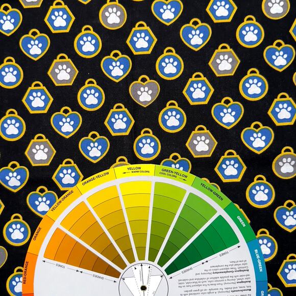 Blue & Gray Pet Tags on Black by Quilter's Showcase - 1/2 YD - Dog Cat Paw Print - Picture 5 of 6